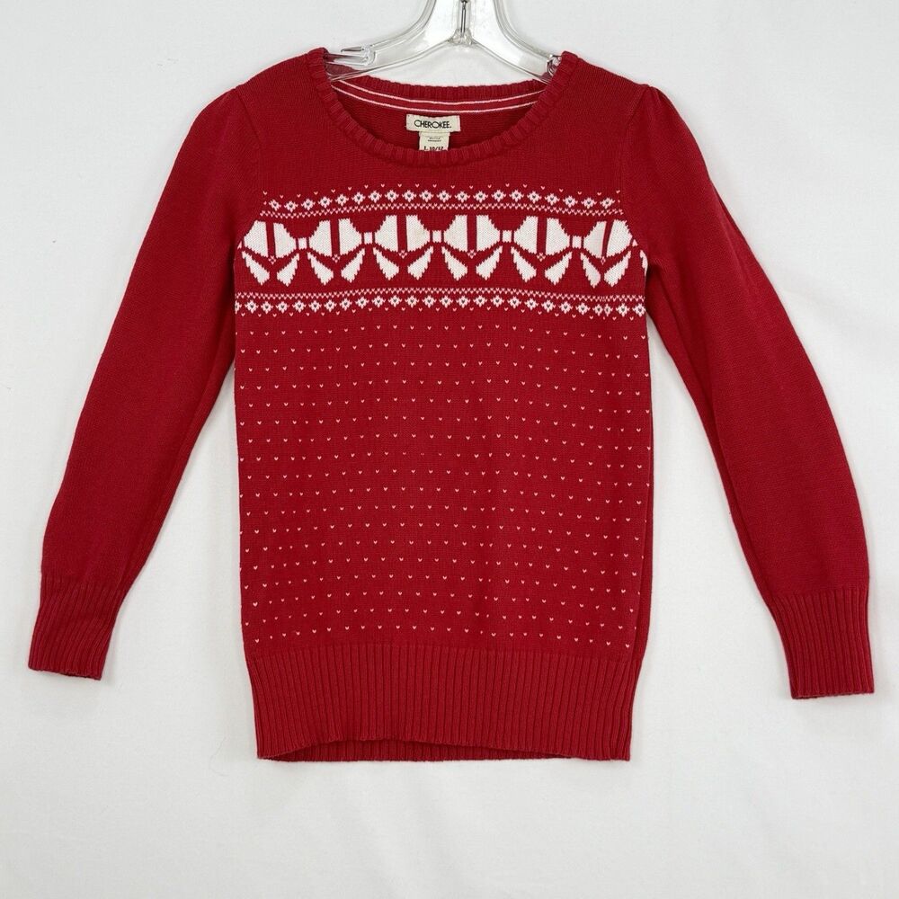 Cherokee Size L 10/12 Red Girls Long Sleeve Sweater